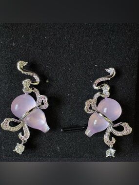 Elegant Pink Glass Drop Earrings with Silver Accents